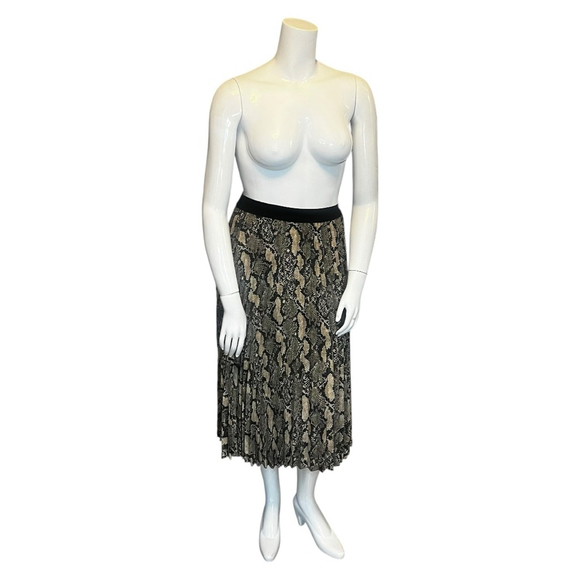 H&M Snakeskin Print Plisse Pleated Midi Skirt, L, Tan, Black & Grey - Picture 3 of 16